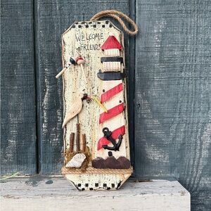 Coastal Lighthouse Wall Hanging - Red, White, Black